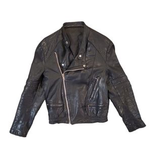 Women's Vintage‎ Black Asymmetrical Zip Motorcycle Leather Jacket Small